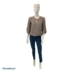 New M By Wilt 3/4 Flared Sleeves Gray Blouse XS Top Classic Shirt cotton size 2